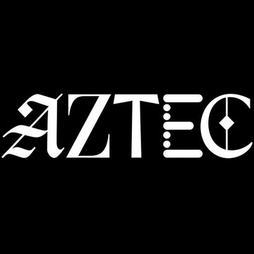 A stylized white logo spells out the word 'AZTEC' against a solid black background.