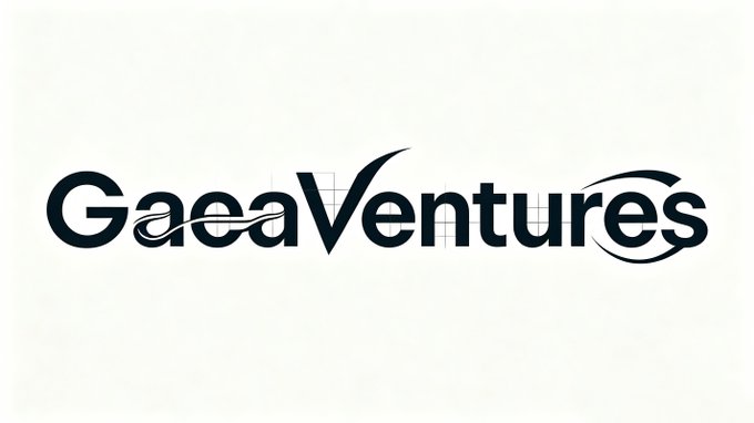 GaeaVentures logo in dark text with a stylized flourish over a faint architectural blueprint background.