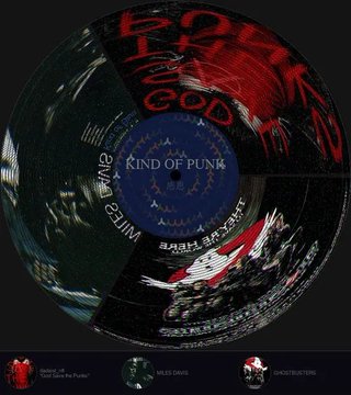 A 3D-rendered circular artwork resembling a spinning vinyl record features Japanese text 'タイムパラドックス GOD チーム' and 'KIND OF PUNK', along with thumbnails for 'MILESTONE' and 'KING OF PUNK'.