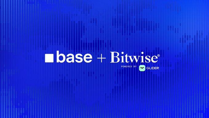 A promotional graphic on a blue background with a heartbeat-style waveform displays the logos 'base + Bitwise' and 'POWERED BY GLIDER'.