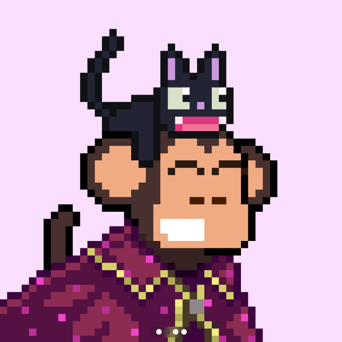A pixel art illustration shows a person with a black cat perched on their shoulder, set against a light purple background.