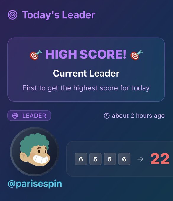 The image shows a social media post with a cartoon character, likely a boy or a girl, smiling at the bottom of the screen. The post contains text that reads "Today's Leader" followed by a list of instructions for a dice game called "Dice Spin". The instructions include rolling a dice and aiming it towards three red targets to score points. The current high score is 2000, and the user has just achieved this milestone.
