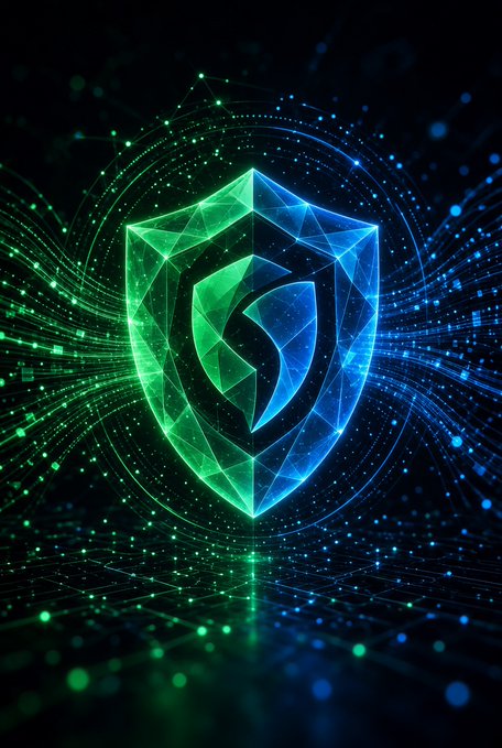 A glowing blue and green shield composed of interconnected digital nodes hovers over a futuristic network grid, symbolizing cybersecurity and data protection. The shield imagery reinforces the post's message about BeldexCoin's privacy-focused digital ecosystem, visually representing defense against the exposure of personal data.