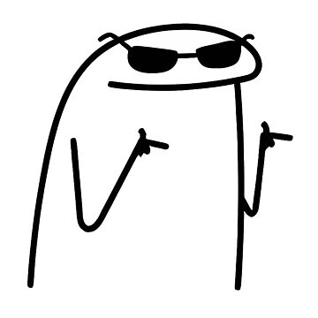 A simple line drawing of a character with a smug expression, wearing dark sunglasses and giving a double thumbs-up.