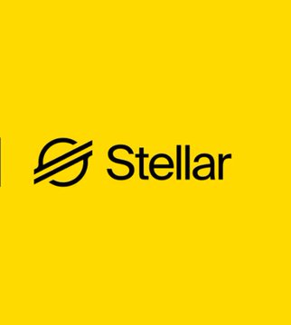 The Stellar cryptocurrency logo featuring a stylized 'S' symbol next to the word 'Stellar' in black text on a bright yellow background.