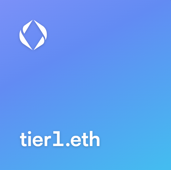 A blue gradient background displaying a white logo and the text 'tier1.eth'.