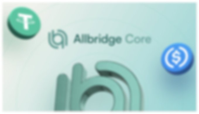 The image features an advertisement for Allbridge Core that includes three different logos. The first logo is a green circle with white text, which reads "Allbridge Core". The second logo is a blue circle with white text, which says "t" followed by "t". The third logo is a green circle with white text and the word "Core" written in white letters. These logos are displayed against a light brown background.