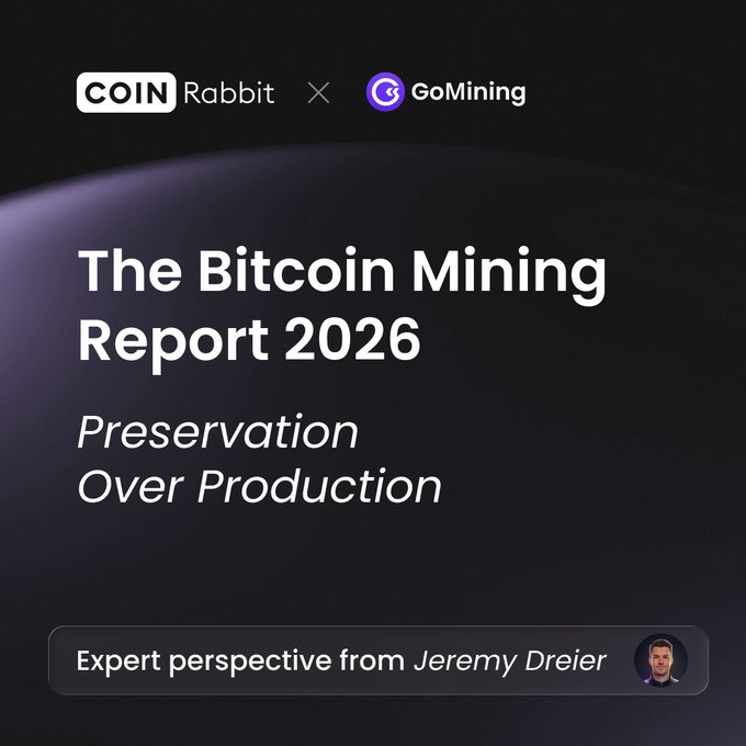 A promotional graphic for "The Bitcoin Mining Report 2026" by CoinRabbit and GoMining, titled "Preservation Over Production," featuring expert perspective from Jeremy Dreier, which visually reinforces the post's theme of shifting focus from mining Bitcoin to managing and preserving it.