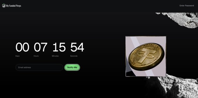A 'My Funded Prop' landing screen featuring a countdown timer showing 00 days, 07 hours, 15 minutes, 54 seconds, alongside an image of a gold coin.