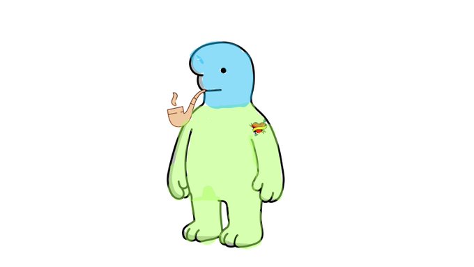 A blue-headed, green-bodied cartoon creature smokes a pipe with a small fish-shaped tattoo on its arm, with the image featuring a character from the Biwls NFT collection being promoted in the contest announcement.