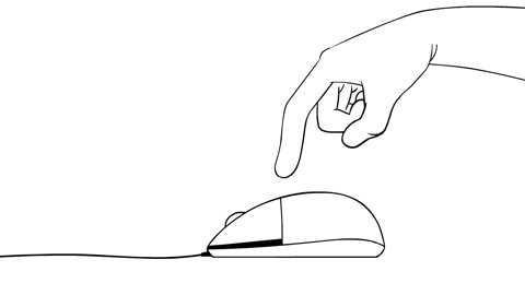 The image features a black and white line drawing of a computer mouse, with a hand pointing at it. The background appears to be a light gray color. The caption below the image reads "GN legends Today was a slow and chill day. I was busy clicking and minting nfts. BTW will be very busy tomorrow but won' forget to use my @useTria card See you all tomorrow".