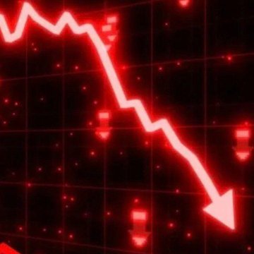 The image shows a dark blue backdrop with a downward-pointing arrow pointing to the right, symbolizing a significant drop or decline in cryptocurrency values. The title of the post reads "BLACKROCK IS DUMPINGBITCOIN" above the arrow and "Over 9 trading days Bitcoin has crashed more than 7%." Below the arrow, there is some text explaining that Bitcoin has dropped over $2BILLION, illustrating a massive loss of value for users.