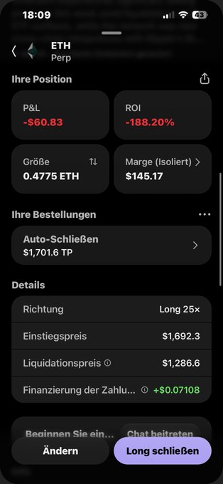 The image shows a phone screen displaying information about an EHT account, including its position and other details such as RONI, ROCI, GRILD, LECTUAGEN, MESSAGENDEN, STREIT, LONGÁEINHUBEN, ANDOLIGEN.