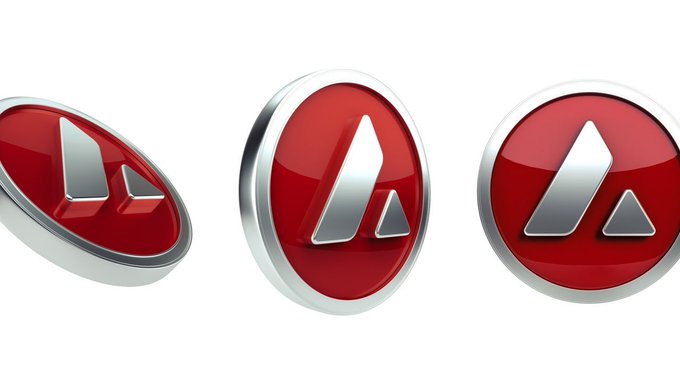 Three glossy red oval emblems featuring a stylized silver "A" with a small triangle—the Avalanche (AVAX) cryptocurrency logo—shown at varying angles. The image visually reinforces the post's optimistic outlook on $AVAX reaching the $20 psychological price milestone.