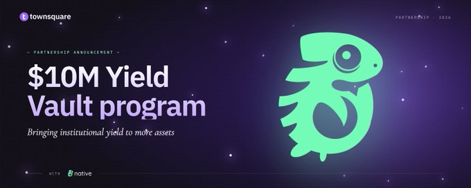 In the image, there's a sign that says "How come @TownSquarexyz is getting more and more active? This time, they've teamed up with Native to launch a $10M institutional-grade trading yield vault". The reason behind their partnership can be inferred from the description provided. The $10M trading yield vault is designed for institutions to invest in, aiming to generate an average annualized return of approximately 6% or more based on the investments made through it. This venture showcases how entities like @TownSquarexyz and Native have joined forces to leverage their respective strengths in order to create a comprehensive financial solution that caters to institutional investors' needs and objectives.