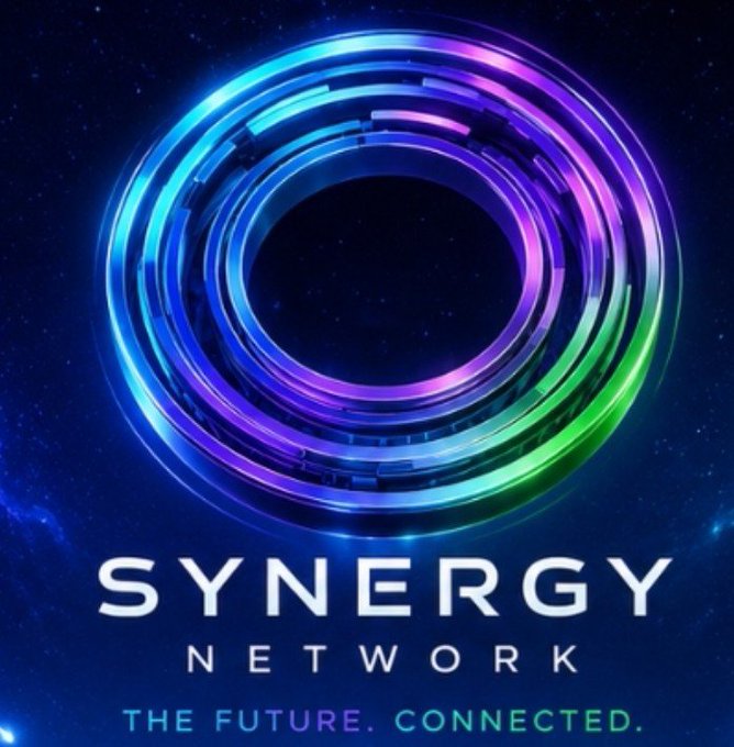 The image shows the Synergy Network logo, featuring a vibrant, futuristic circular ring design in glowing blues, purples, pinks, and greens set against a starry space background, with the tagline "THE FUTURE. CONNECTED." displayed below the brand name. This cosmic, forward-looking visual perfectly complements the post's message about Synergy Network's long-term, problem-solving approach to Web3 through innovative blockchain technologies like Proof of Synergy, post-quantum security, and cross-chain interoperability.
