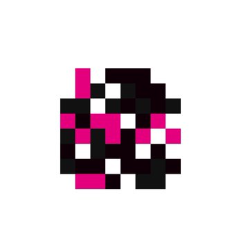 A small pixel art design in black, white, and pink colors.