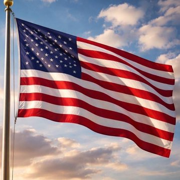 The American flag waves against a partly cloudy sky, symbolizing U.S. authority and the expansion of sanctions targeting Iran in the crypto, gold, and technology sectors.
