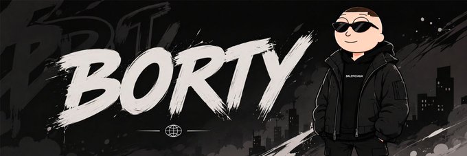A community member added a banner for the Solana token $BORTY on Moby. The dark, graffiti-style graphic prominently reads “BORTY” and features a sunglasses-wearing cartoon character in a black jacket.