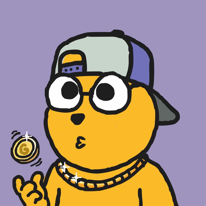 The image features a cartoon character, likely a dog or a cat, wearing a hat with a gold coin attached to its ear. The character appears to be making a peace sign with one hand while holding the coin in the other. The background of the image is purple, and there are some text elements present that read "honrary god for @Mitchv_eth". This suggests that the image might be related to a humorous or satirical post on social media, possibly targeting a specific audience or making a statement about a particular issue.