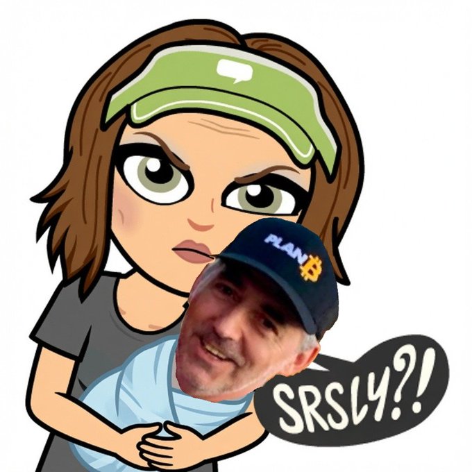 A cartoon character wearing a green sleep mask with a photo-realistic face of a smiling man in a "PLAN B" cap edited onto it, with a speech bubble reading "SRSLY?!"