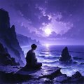 The image features a man sitting cross-legged on rocks, facing out towards the ocean at sunset. The sky above him is filled with clouds, creating an atmosphere of tranquility and contemplation. The post includes a link that reads "Taking images from the Venice feed and turning them into videos". This suggests that someone has taken a photo or video of this scene and shared it on social media platforms to spread awareness about the importance of preserving natural beauty and the environment.