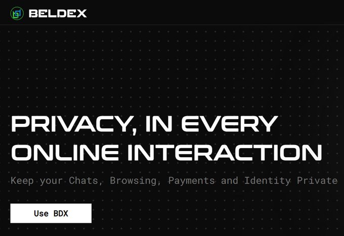 A dark promotional graphic for Beldex (BDX) featuring the headline "PRIVACY, IN EVERY ONLINE INTERACTION" with the tagline "Keep your Chats, Browsing, Payments and Identity Private" and a "Use BDX" call-to-action button. The ad aligns with the post's message by showcasing Beldex's focus on both encryption and anonymity for comprehensive online privacy protection.