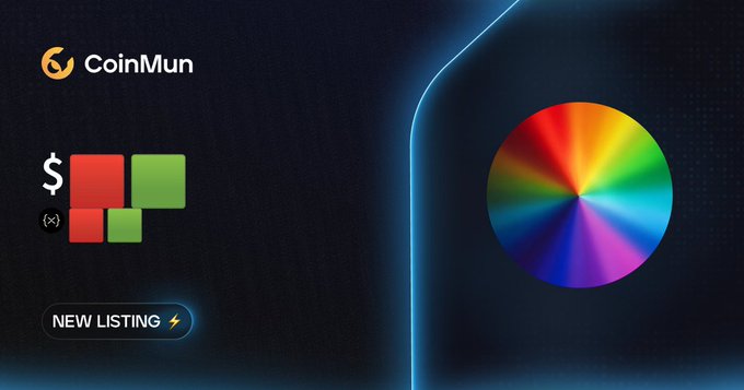 The image features a colorful wheel with different colors, possibly representing different cryptocurrencies or tokens on CoinMun's new listing page. The post also discusses the "New Listing" feature at CoinMun. Market cap for the coins listed here is $3,156. Users should pay attention to what is in the image and how it relates to the post since this information may be relevant when exploring or purchasing these digital assets on the CoinMun platform.