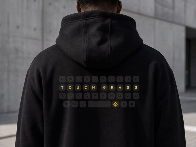 A person wearing a black hoodie with a keyboard graphic on the back displays the text "TOUCH GRASS" in yellow lettering, cleverly tying into the phrase "Consider this your sign." The hoodie features a full QWERTY layout with highlighted keys spelling out the popular internet slang urging people to step away from their screens and engage with the real world.