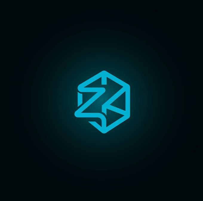 A glowing cyan hexagonal logo with geometric line art against a dark background.