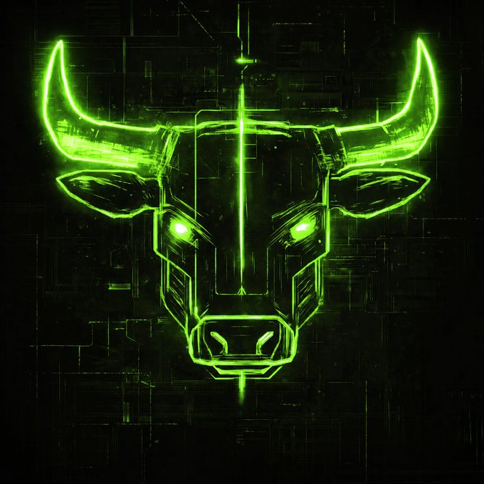 A glowing green bull's head logo with prominent horns and a digital, wireframe aesthetic mirrors the "BULL CALL" theme of the post, visually reinforcing the bullish crypto sentiment expressed by the $ANSEM ticker reference.