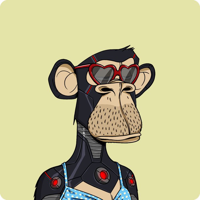 The image features a cartoon monkey wearing sunglasses and a blue dress with red polka dots. The monkey appears to be posing for the photo while wearing a futuristic outfit that includes a suit of armor, giving it an air of futuristic coolness. The caption below the image reads "do what you want, i dnt gv af bored ape yacht club". This phrase is likely a reference to the monkey's unique and unconventional appearance, suggesting that it may be a character from a video game or animated series rather than a real-life individual.
