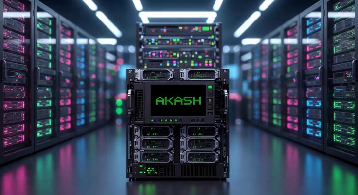 The image features a large server rack with multiple servers, including a prominent green "AKT" sign. The server rack is surrounded by rows of computer servers, indicating that this could be an office or data center setting where various computing tasks are performed. The focus on the server rack and its components highlights the importance of infrastructure in supporting modern technology-driven businesses.