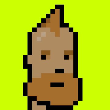 A low-resolution, pixelated portrait of a person with brown skin and short brown hair against a bright green background.