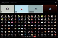 A dark-themed app interface displaying rows of various emoji icons and characters.