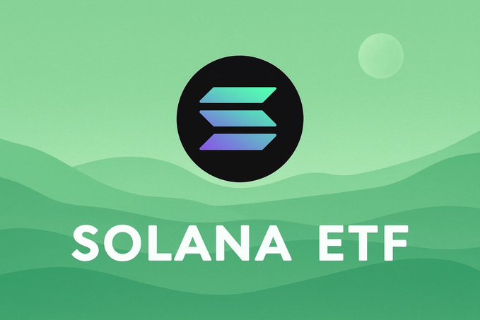 A green promotional graphic displays the Solana logo with the text "SOLANA ETF" below it.