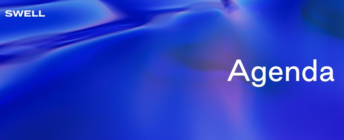 A blue liquid-themed banner with "SWELL" in the top left and "Agenda" on the right side.
