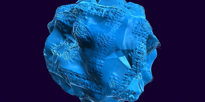 A sculpted blue, organic digital form appears against a deep navy background, resembling a crystalline or coral-like structure that embodies the concept of collective authorship through market activity. The textured, faceted surface visually represents how individual trades and tokens coalesce into a unified, ever-shifting "body" of CORPUS.