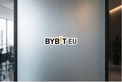 The image shows a frosted glass panel displaying the text "BYBIT EU," with the "I" highlighted in yellow. It relates to the post by suggesting a corrected or re-branded version of Bybit's official handle for their European division, playing on the misspelled "Billi" hashtag.