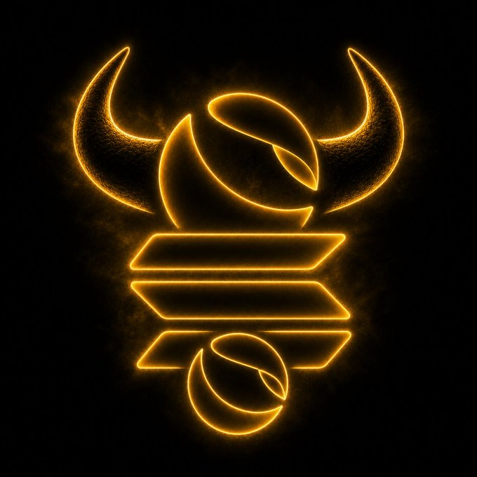A glowing golden-orange neon-style Taurus zodiac symbol (bull with horns) against a dark background.