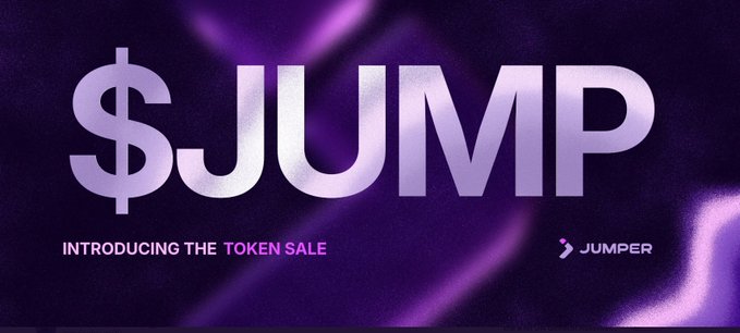 A promotional banner features large purple and white '$JUMP' text on a dark purple background with 'INTRODUCING THE TOKEN SALE' and the JUMPER logo in the corner.