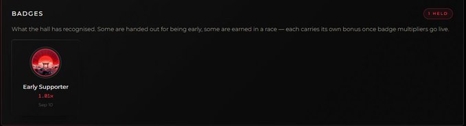 A digital badge titled 'Early Supporter' with a 1.61x multiplier, labeled 'Step 10' on a dark background.