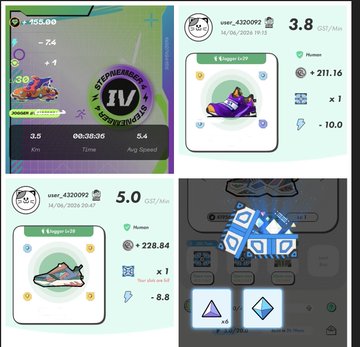 The image shows a collage of four different screens, each displaying various information related to a running game. The first screen displays a list of shoes with their respective speeds, while the second screen features a map showing the locations where players can find these shoes. The third screen provides an overview of the player's progress in the game, and the fourth screen shows the current status of the game. Overall, this collage offers a comprehensive view of the running game experience for the user.