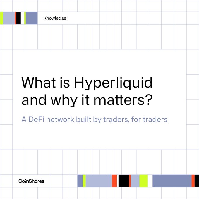 A CoinShares knowledge graphic titled 'What is Hyperliquid and why it matters?' with the subtitle 'A DeFi network built by traders, for traders.'