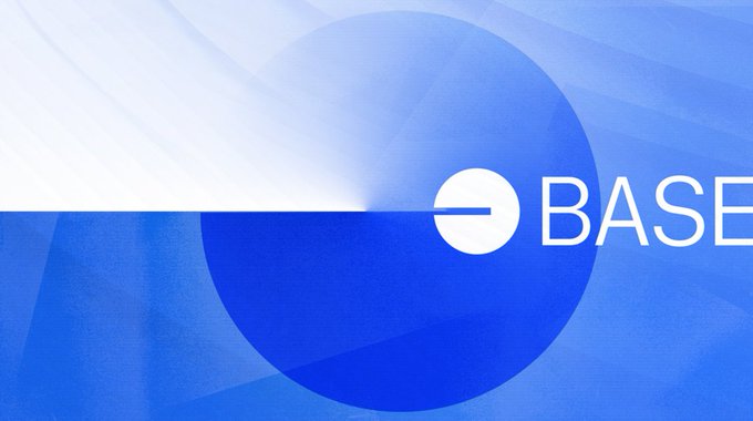 The Base logo displayed in white text against a blue circular and radial gradient background.