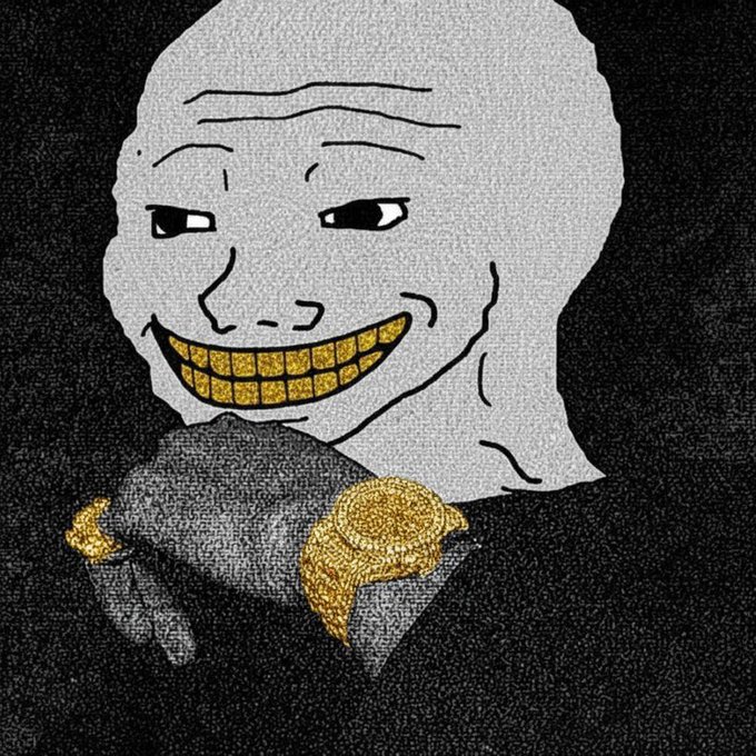 The image features a cartoon-style portrait of a man with a white face, wearing a black shirt and holding a gold watch over his shoulder. The background is black, which contrasts with the white face and adds depth to the scene. The caption below the image reads "I didn't know $BTC was nuking because I'm comfy in $WOJAK". This phrase seems to be a reference to Bitcoin or another cryptocurrency, possibly indicating that the man has been involved in some sort of online transaction related to Bitcoin.

The image is a simple yet intriguing piece of art, with the cartoon-style portrait and the black background creating an interesting visual effect. The caption adds an element of humor and intrigue, inviting viewers to wonder about the story behind the scene depicted in the image.