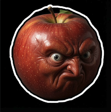 This image features an anthropomorphic apple with an angry expression, likely representing the sentiment behind the accompanying post "I GOT DAT FUCK YOU MONEY $TBB". The angry apple embodies a defiant or triumphant attitude, correlating with the idea of having "fuck you money" and potentially a successful investment in $TBB.