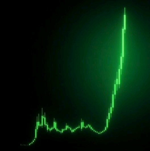A glowing green line chart displays a dramatic upward spike on the right side, symbolizing bullish momentum and rising gains, aligning with the post's optimistic call for crypto and memecoin holders awaiting their breakout moment.