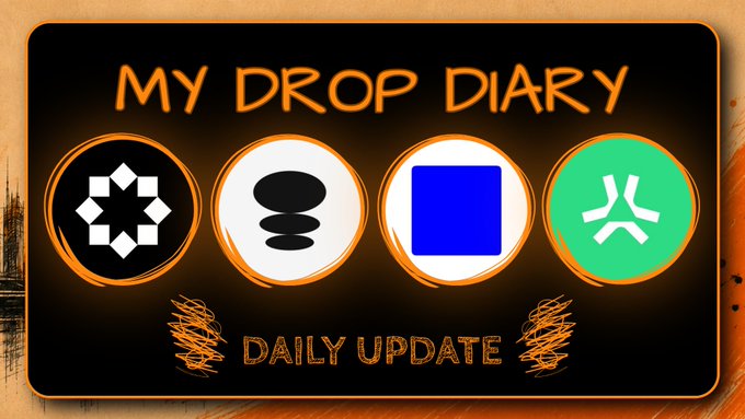'MY DROP DIARY' graphic with four cryptocurrency/brand logos and 'DAILY UPDATE' text in an orange-themed design.