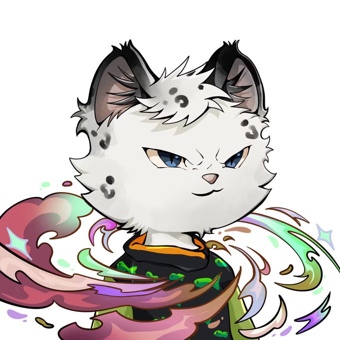 A chibi-style anthropomorphic white cat character with blue eyes and black-tipped ears stands confidently amid swirling colorful energy effects and sparkling accents. The image, paired with a post praising the @MortalsOfficial NFT project for its builder mentality and perseverance, visually embodies that "builder" spirit through the cat's determined expression and the dynamic, creative energy surrounding it.